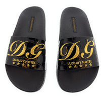 Dolce & Gabbana Black Croco Embossed Strap Pool Slide-35