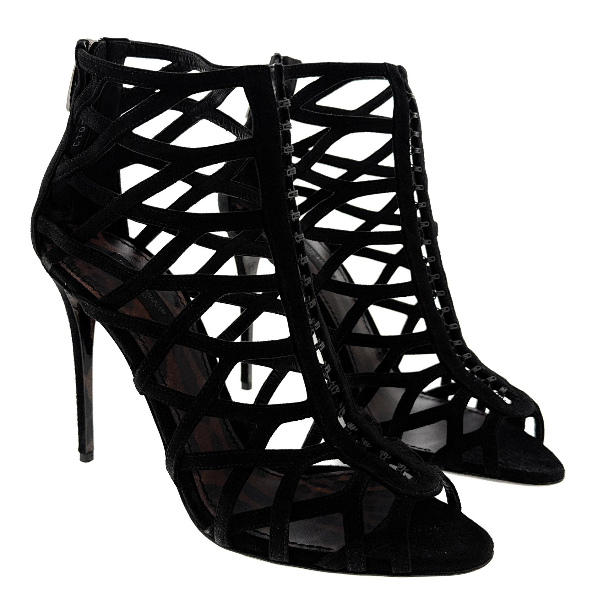 Dolce & Gabbana Black Calfskin Stiletto Sandal Bootie – Open-Toe Strappy Heels-35