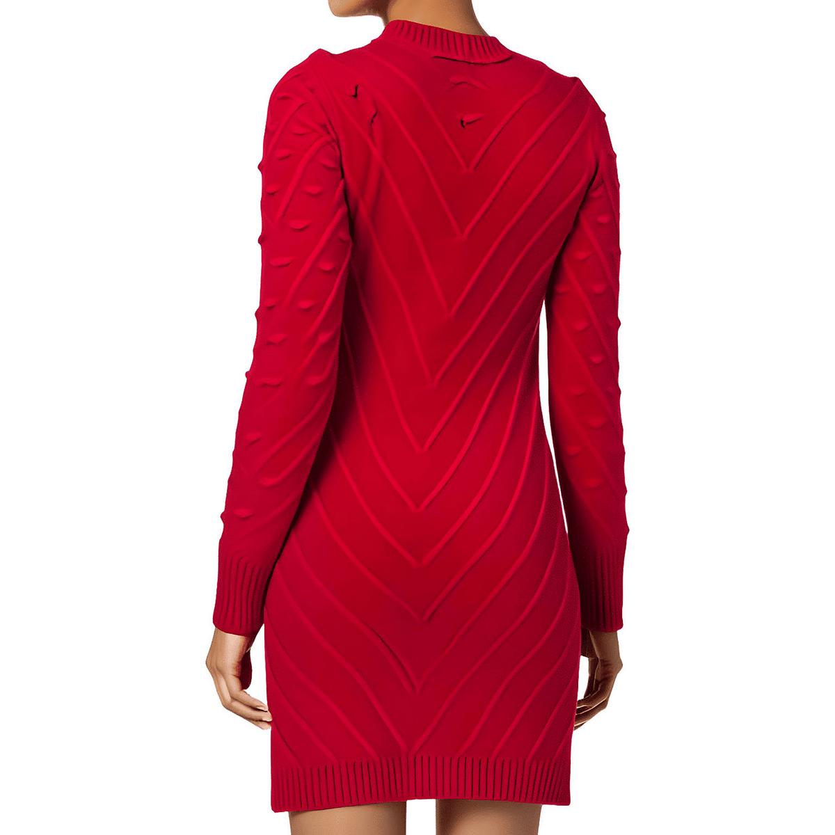 Womens Ribbed Trim Knit Sweaterdress