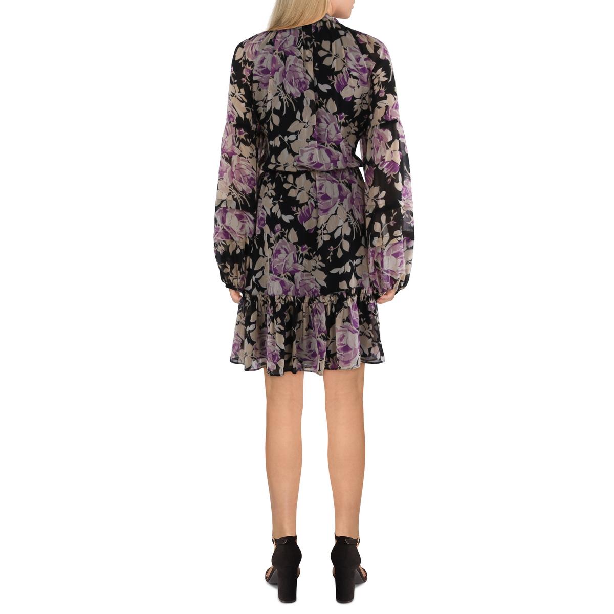 Womens Knee Length Ruffled Shift Dress