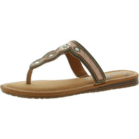 Yves Womens Faux Leather Flip-Flop T-Strap Sandals 9 Medium Cognac Multi Fabric