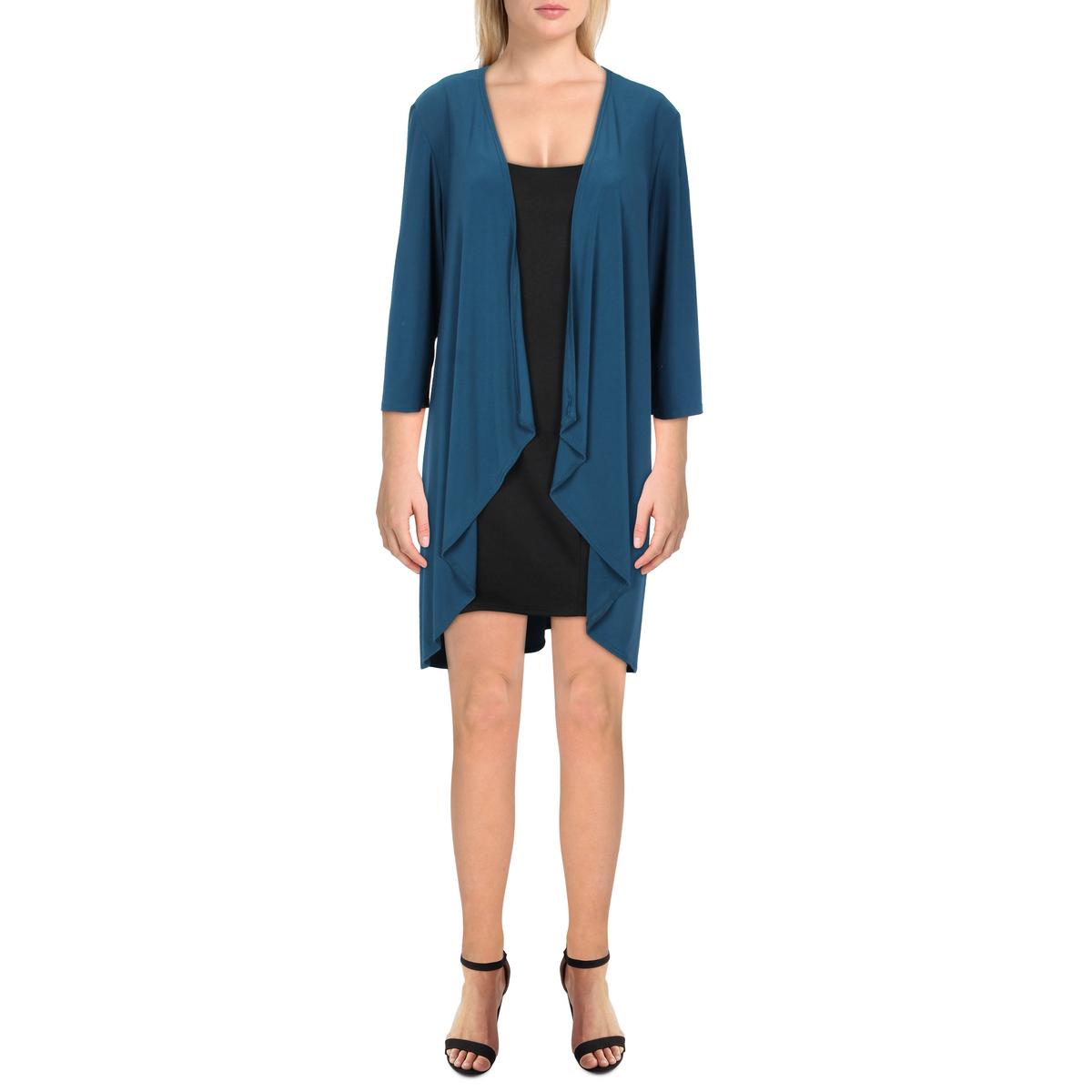 Womens Knit Drapey Duster Blazer Peacock