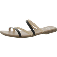 Womens Faux Leather Flats Slide Sandals Black