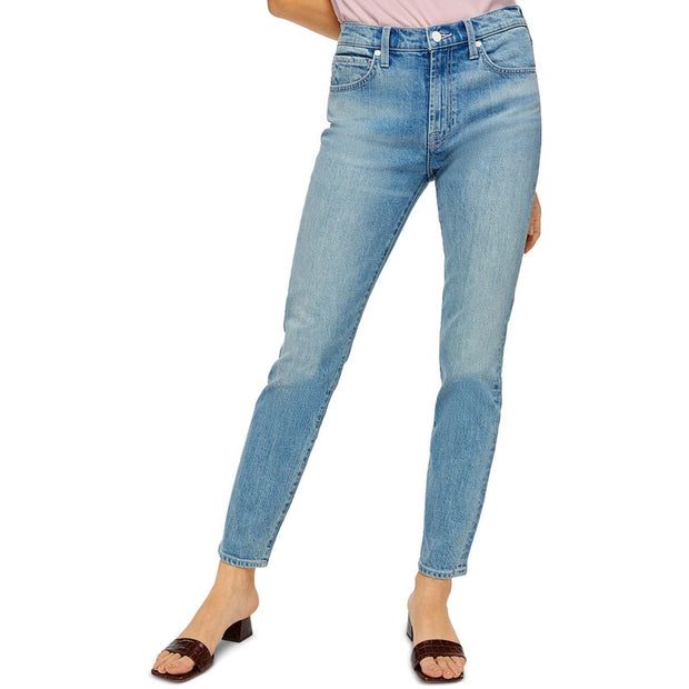 Peggi Womens Faded Mid-Rise Straight Leg Jeans