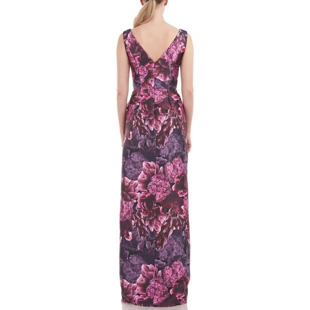 Womens Floral Cascade Ruffle Evening Dress