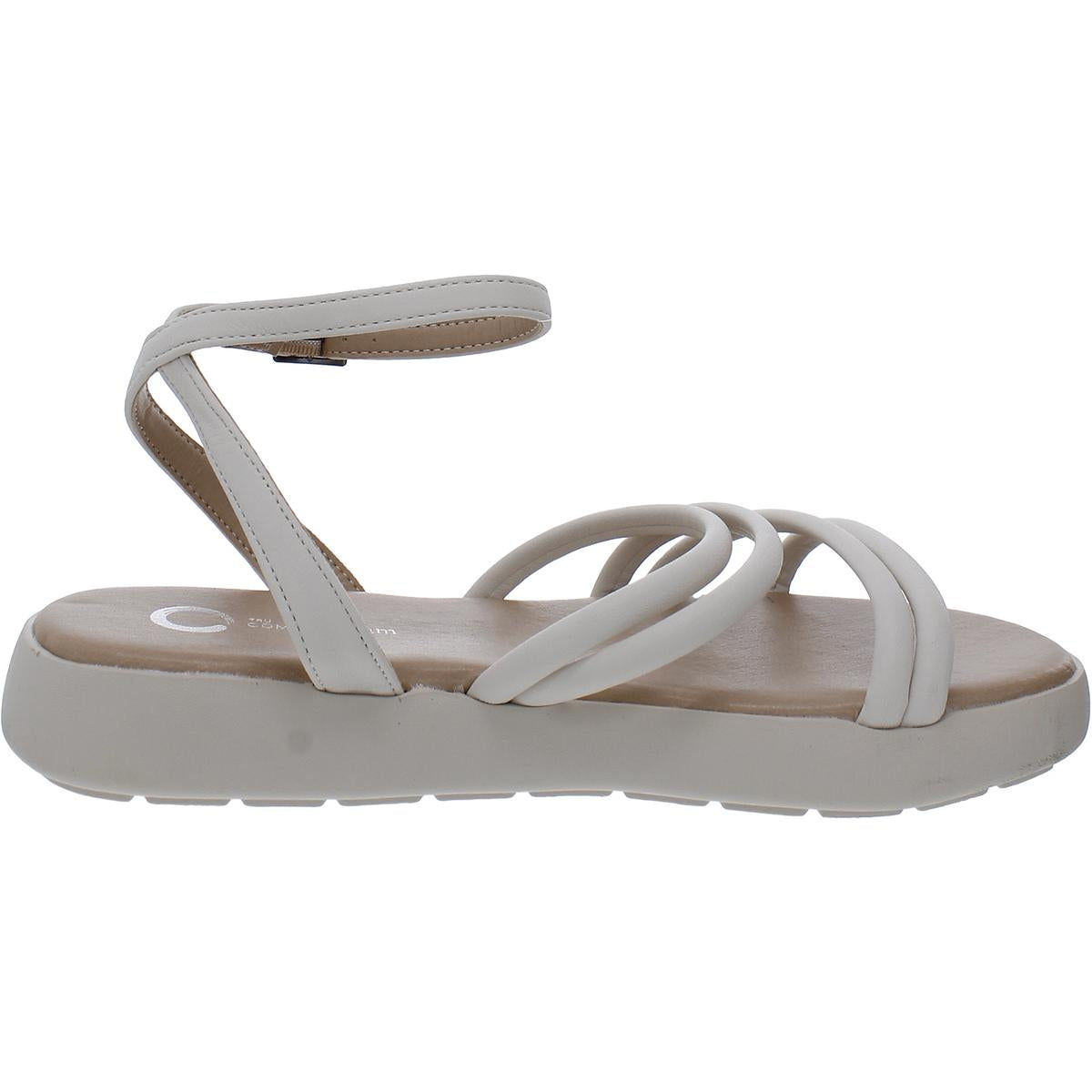 Womens Faux Leather Ankle Strap Flatform Sandals