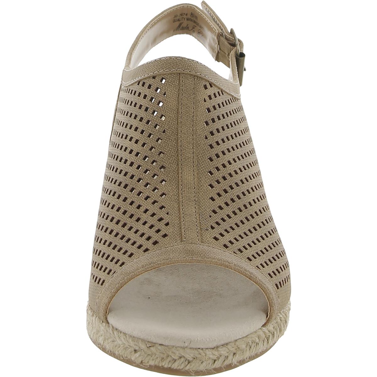 Stacy Womens Faux Leather Peep-Toe Wedge Sandals