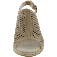 Stacy Womens Faux Leather Peep-Toe Wedge Sandals