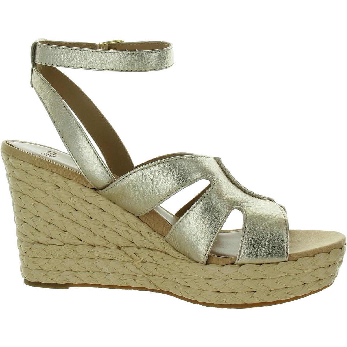 Careena Womens Leather Slip On Wedge Sandals