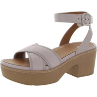 Pilar Crossover Womens Leather Canvas Block Heel Soft Lilac Leather Canvas