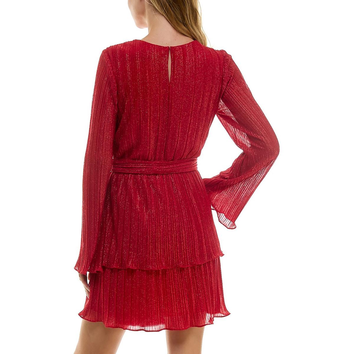 Juniors Womens Tiered Tricot Cocktail And Party Dress