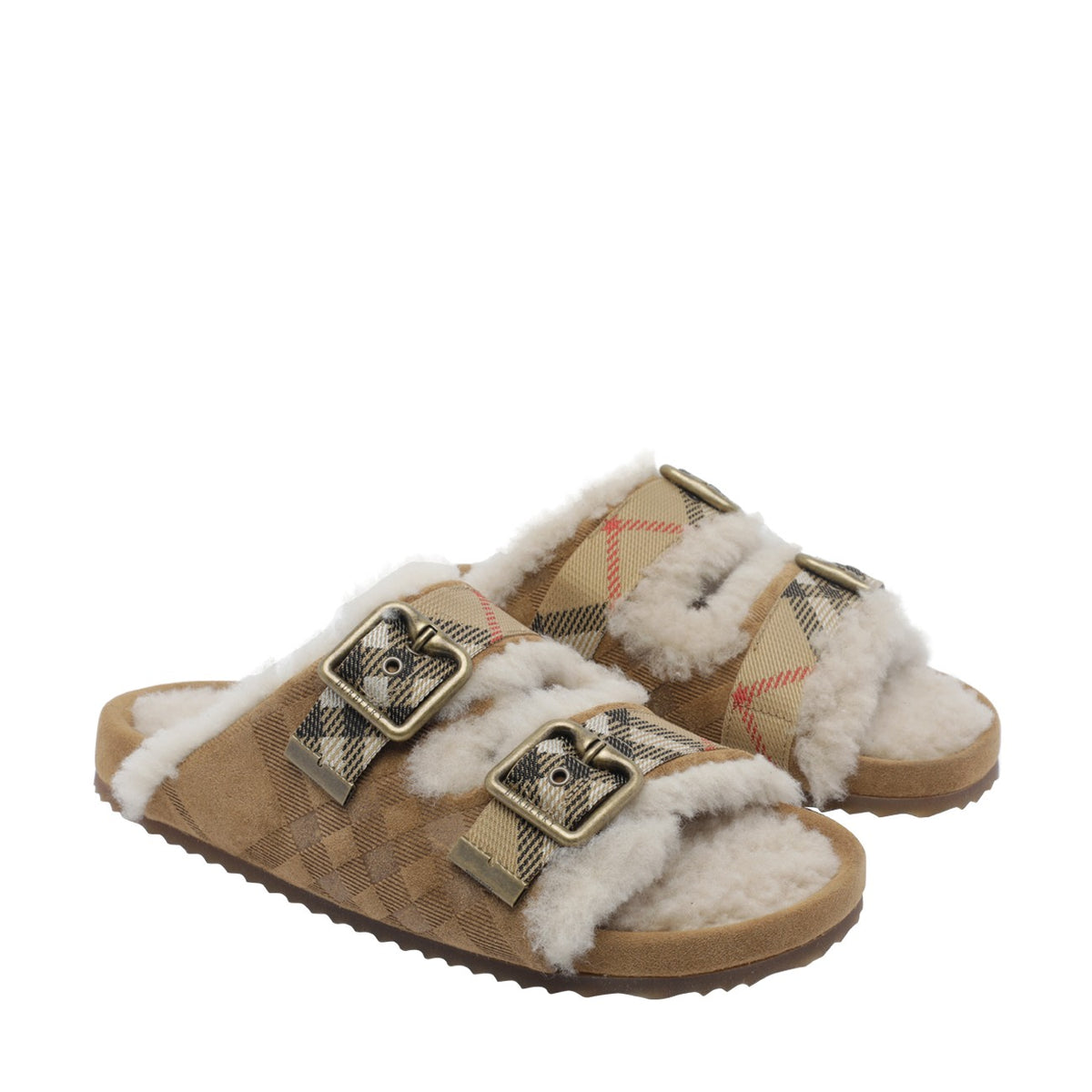 Burberry Burberry Women Urchin Sandals In Check Shearling