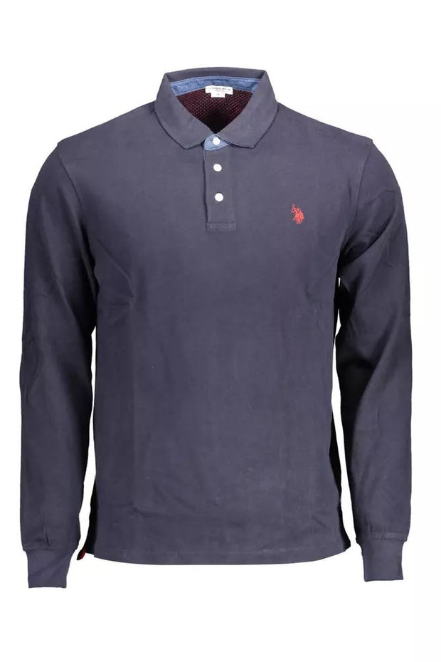 U.S. POLO ASSN. Classic Long-Sleeved Blue Polo with Elbow Men's Patches