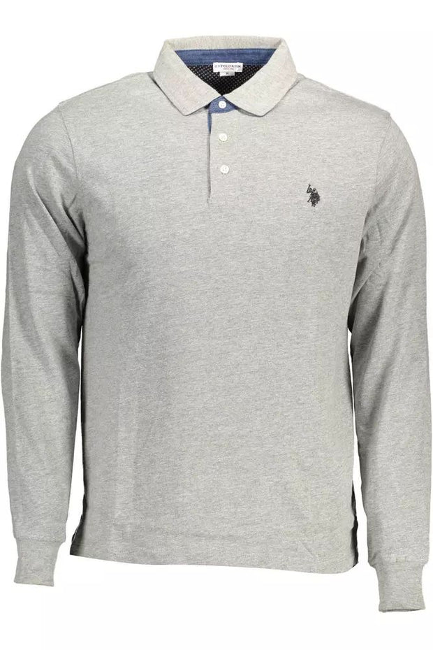 U.S. POLO ASSN. Chic Gray Long-Sleeve Polo with Elbow Men's Patches