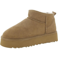 Classic Ultra Mini Platform Womens Suede Sherpa Ankle Boots Chestnut