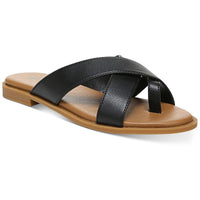 Carolyn Womens Slip On Flat Slide Sandals 7 Medium Black Smooth