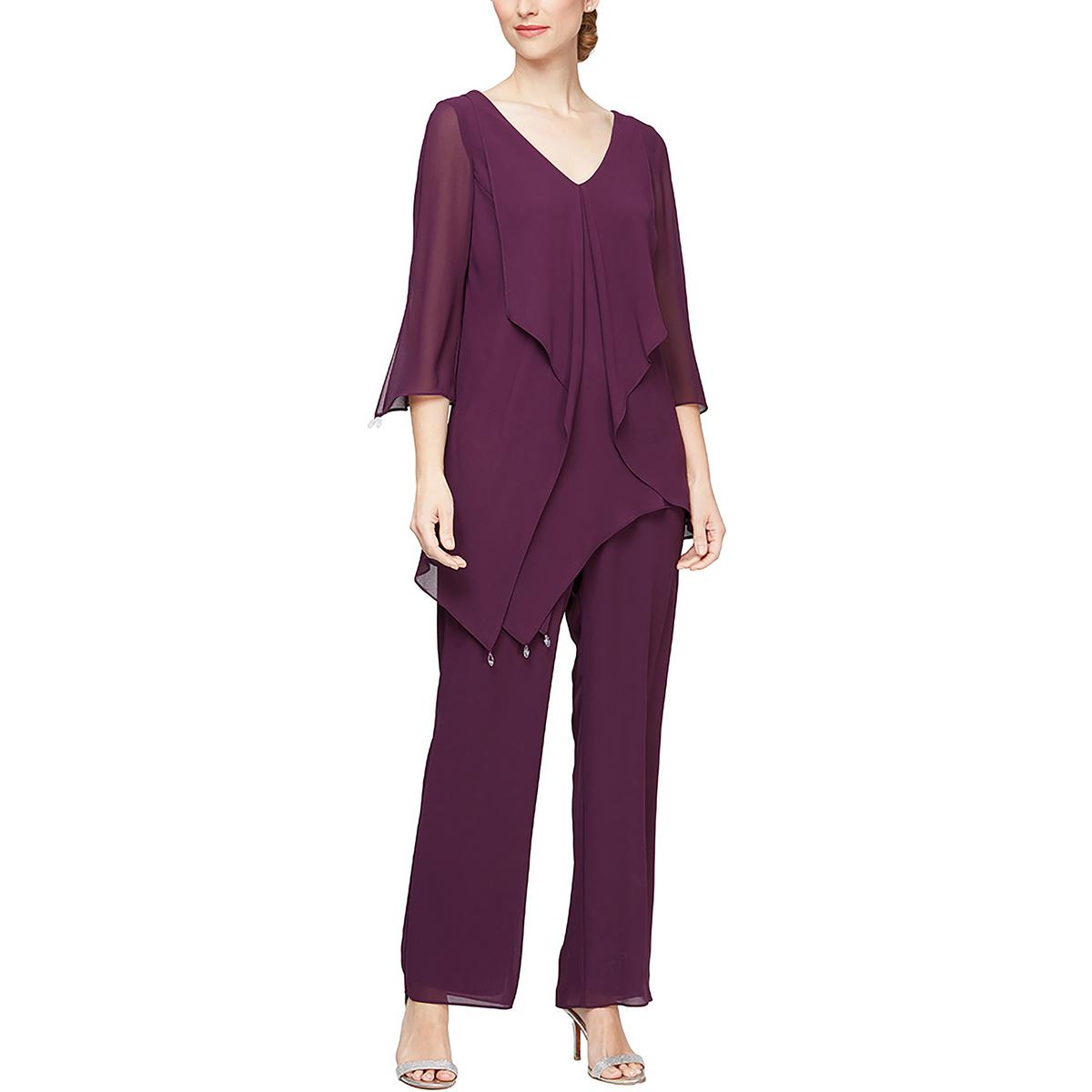 Womens V-Neck Split Sleeves Dress Pants