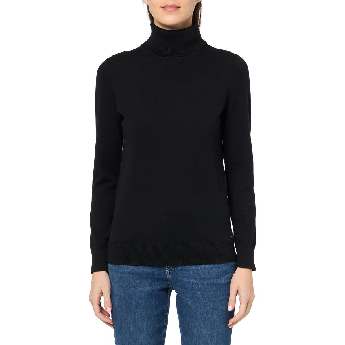 Womens Solid Cotton Turtleneck Sweater