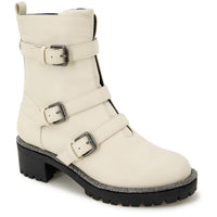 Tate Womens Faux Leather Rhinestone Motorcycle Boots