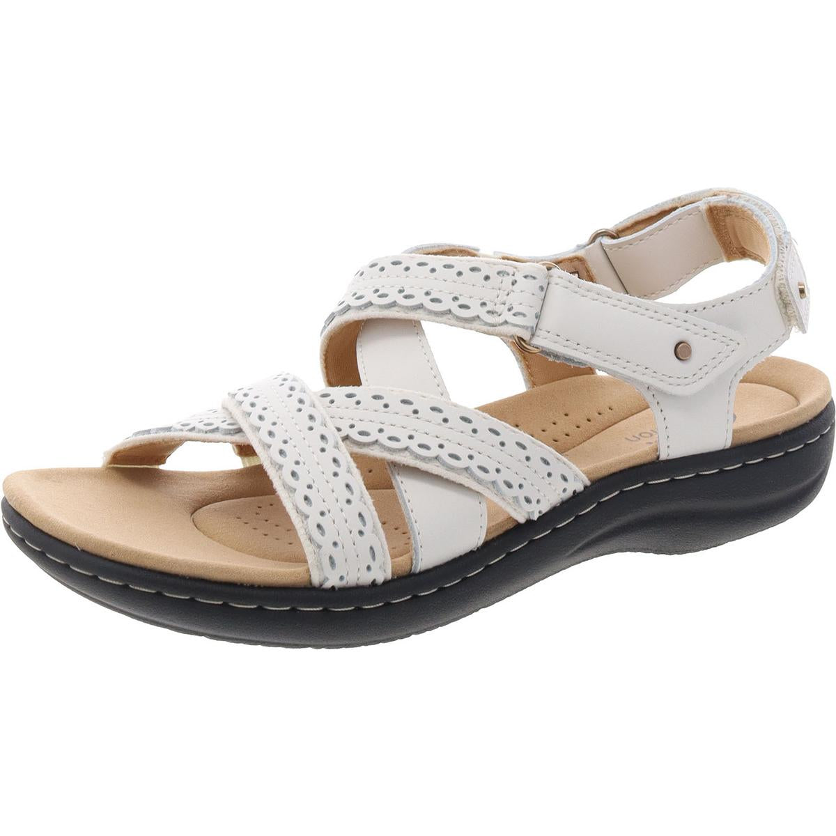Laurieann Rena Womens Leather Criss-Cross Slingback Sandals 8 Medium Off White