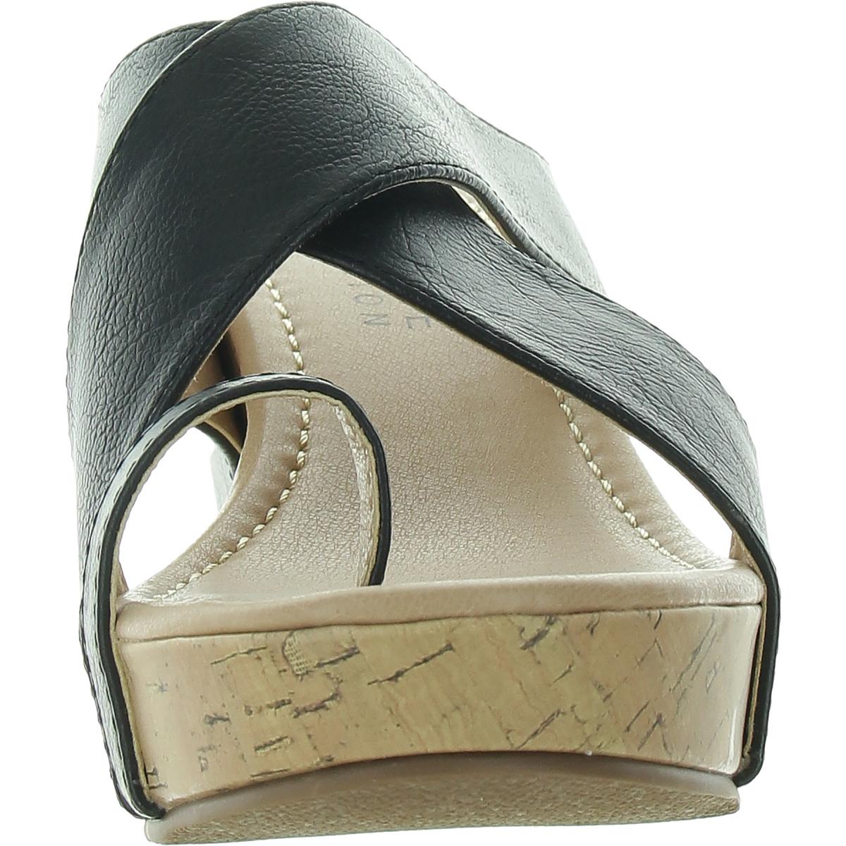 Womens Toe Loop Faux Leather Wedge Sandals