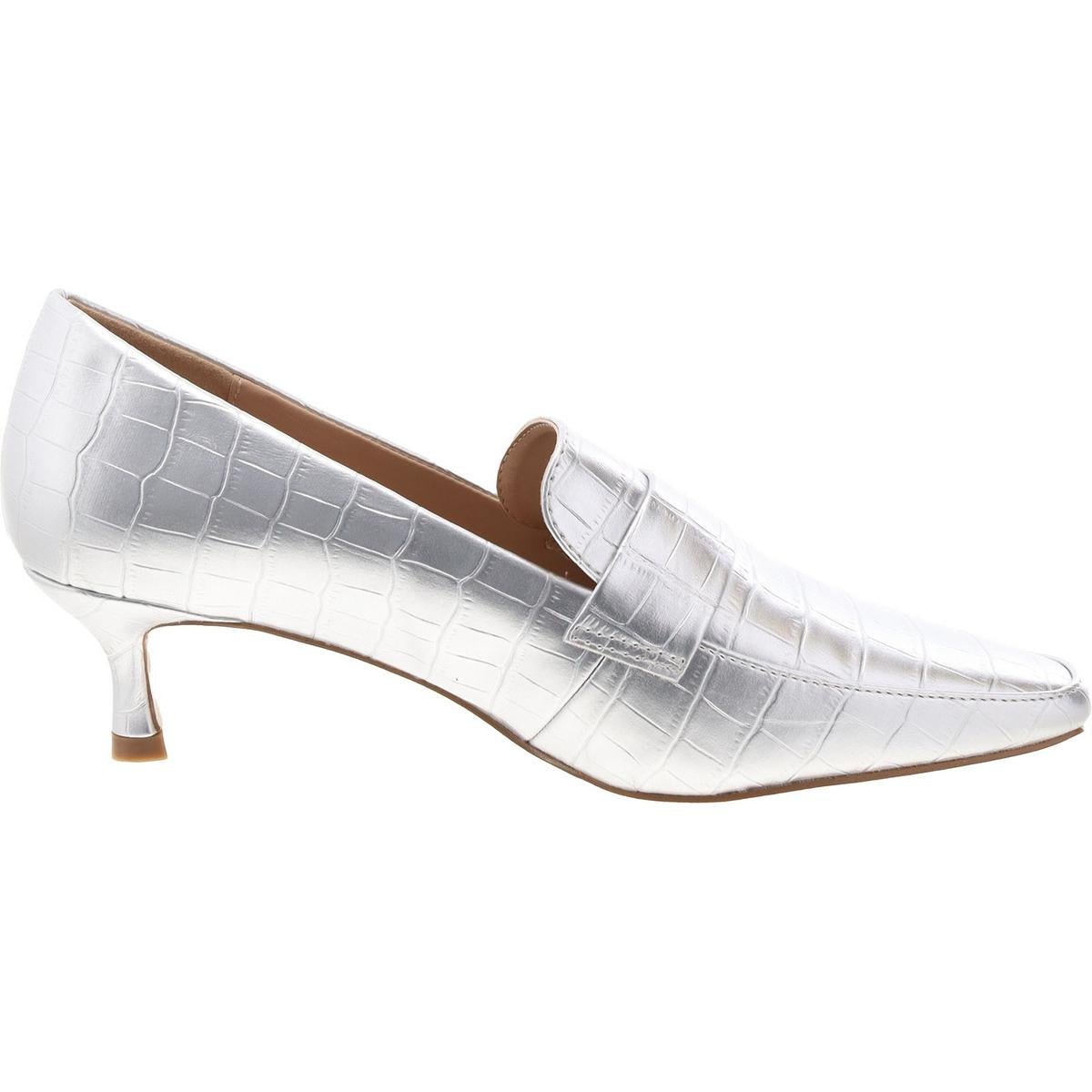 Womens Faux Leather Embossed Loafer Heels