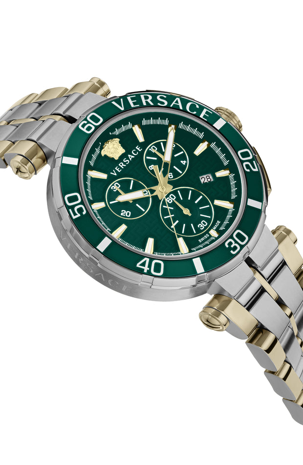 Versace Mens Greca Chrono Two Tone 45mm Bracelet Fashion Watch