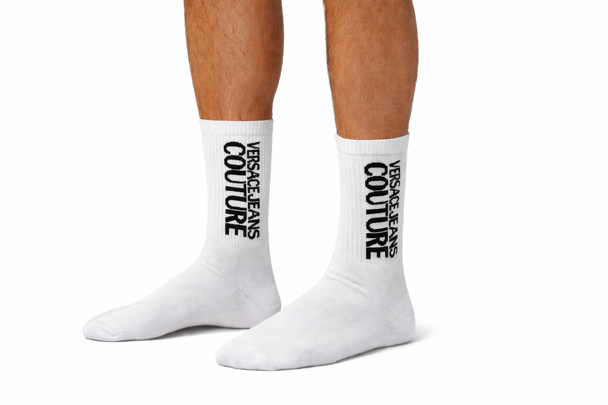Versace Jeans Couture Vertical Logo White Socks-39-42