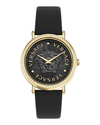 Versace Womens IP Yellow Gold 37mm Strap Fashion Watch