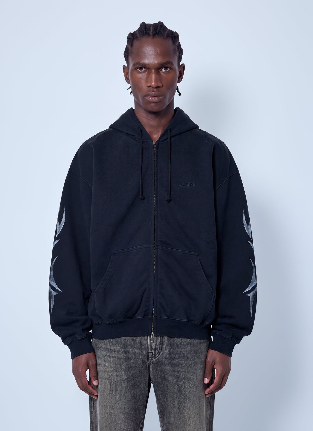 Vetements Men Graffiti Tribal Zip-Up Hoodie