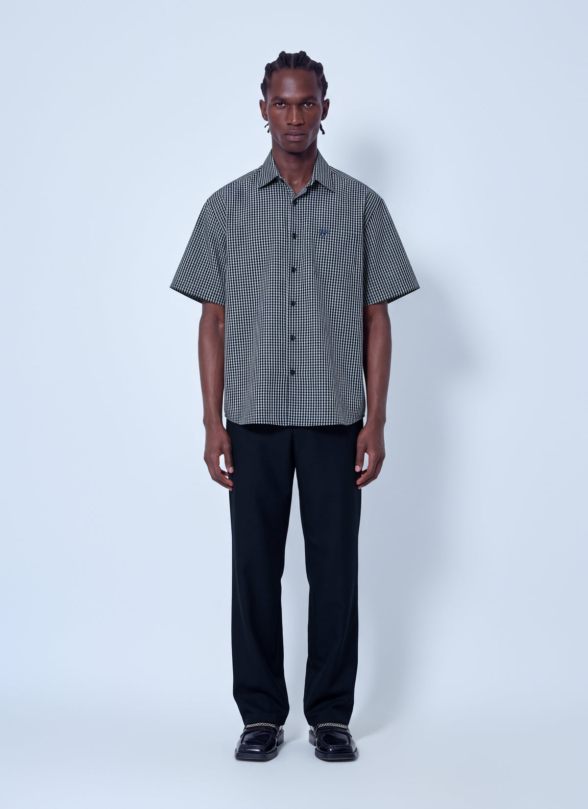 Vetements Men Metal Logo Checked Short Sleeve Shirt