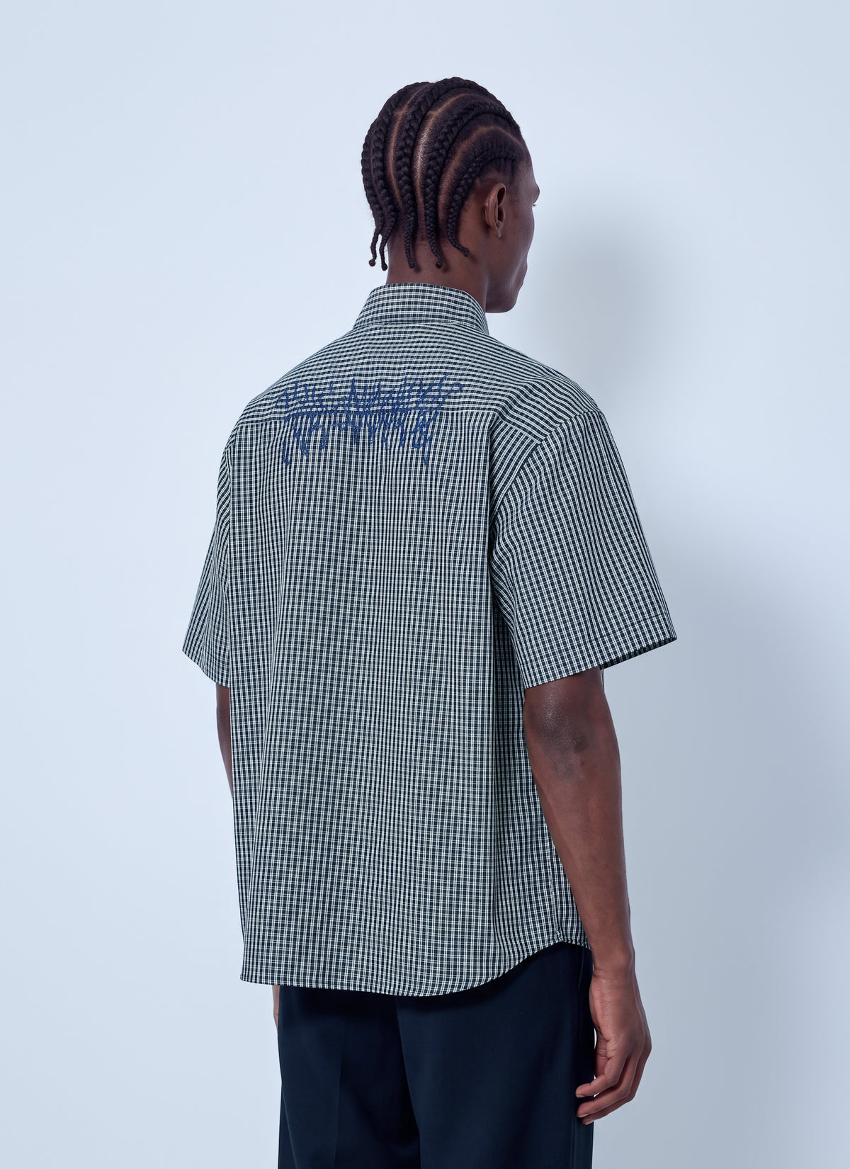 Vetements Men Metal Logo Checked Short Sleeve Shirt