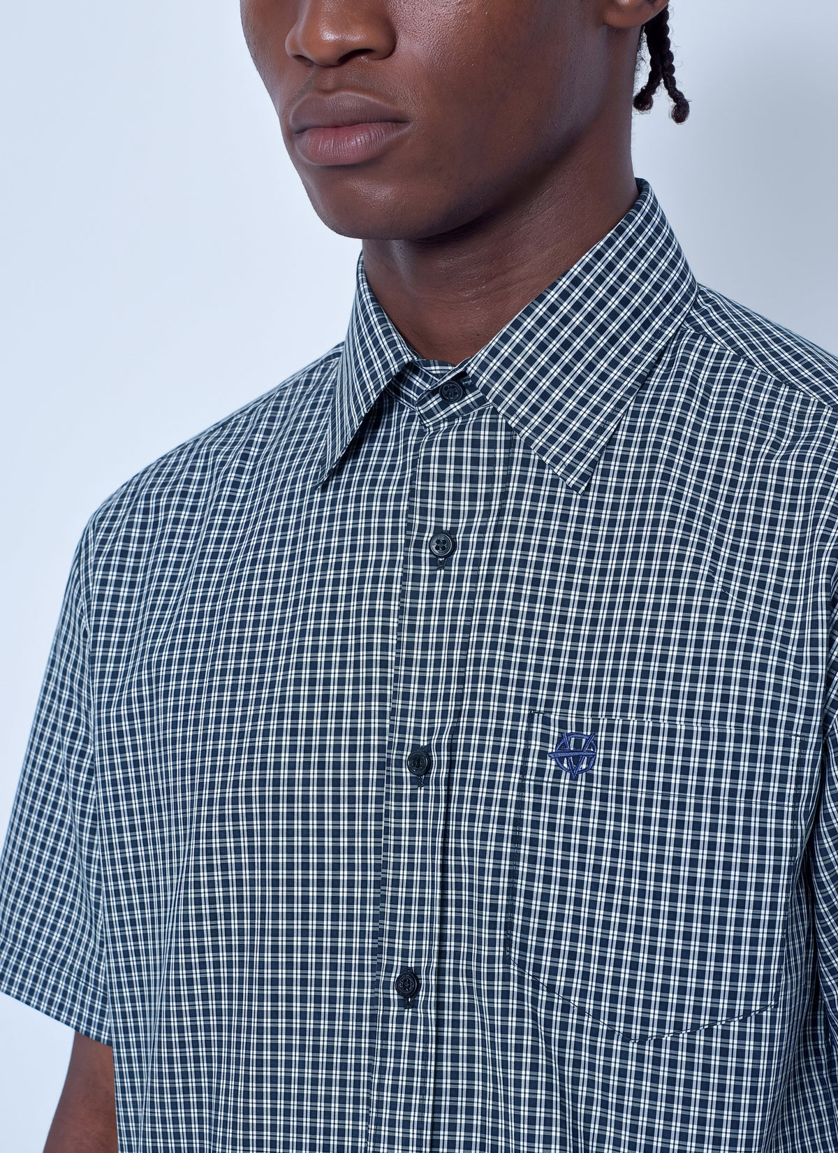 Vetements Men Metal Logo Checked Short Sleeve Shirt