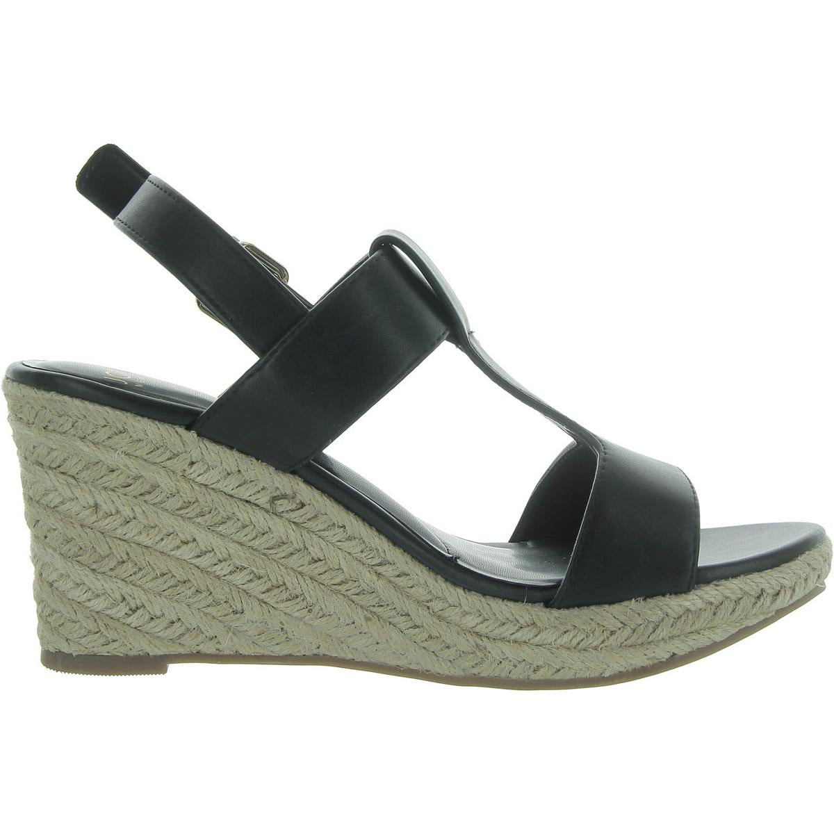Isortee Womens Faux Leather Cut out Wedge Sandals