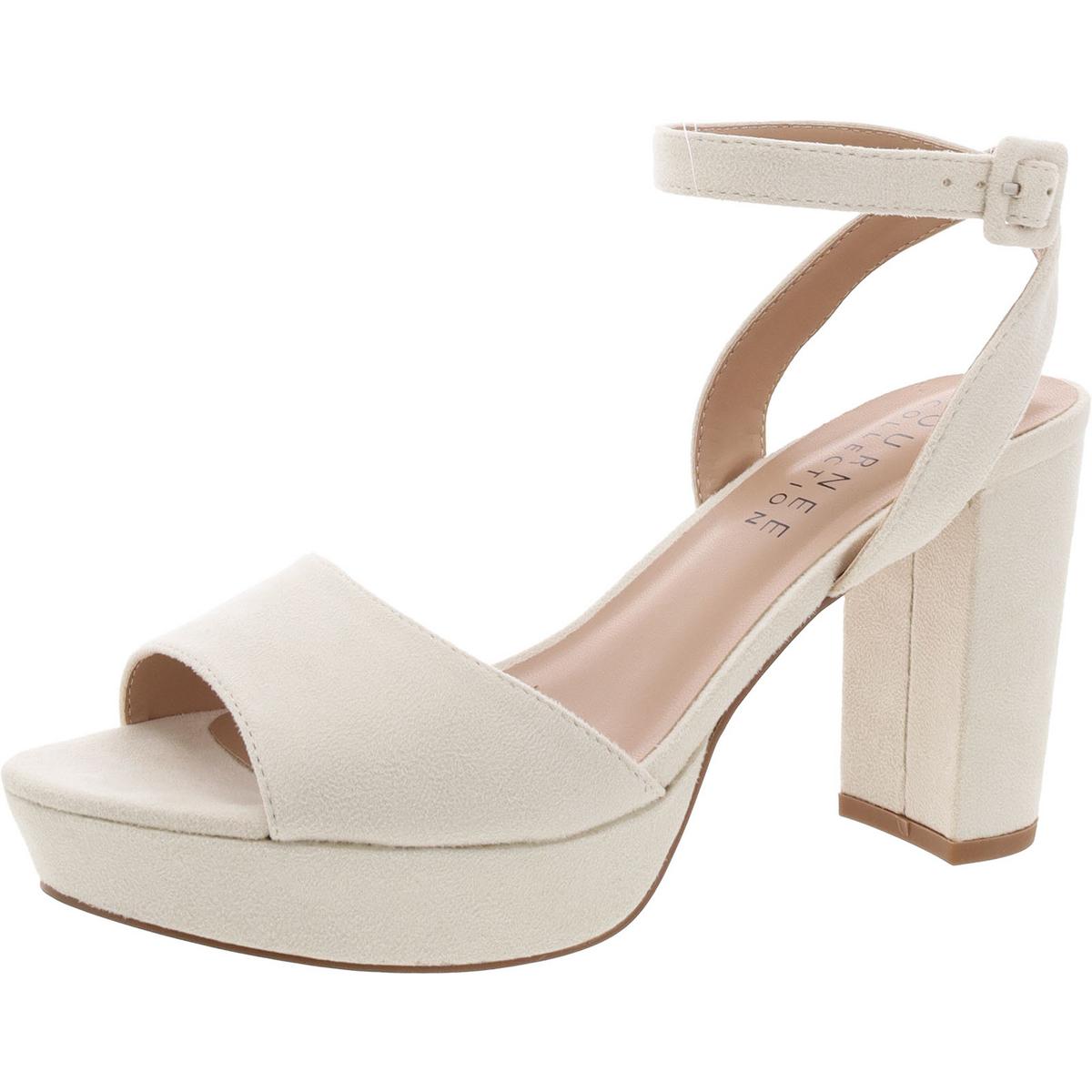 Womens Block Heel Faux Suede Ankle Strap