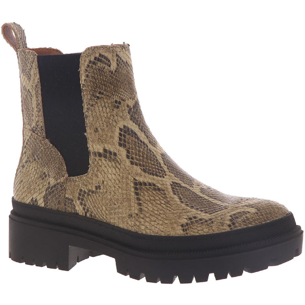 Emali Womens Nubuck Pull On Ankle Boots 5.5 Medium Natural Snake