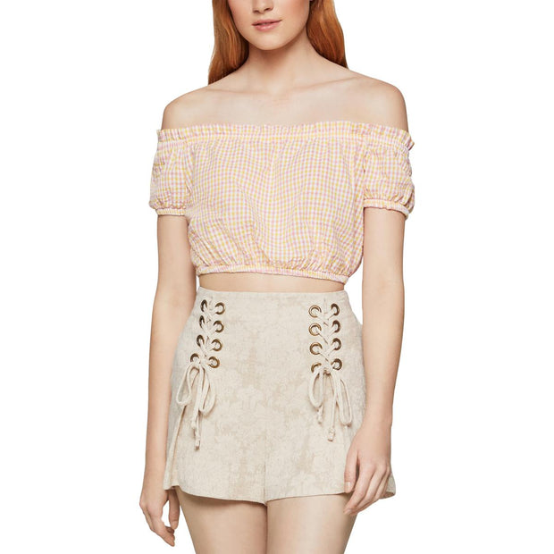Womens Off-The-Shoulder Puff Sleeve Crop Top