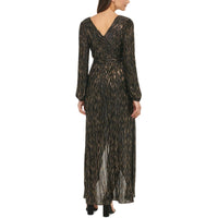 Womens Metallic Faux Wrap Maxi Dress