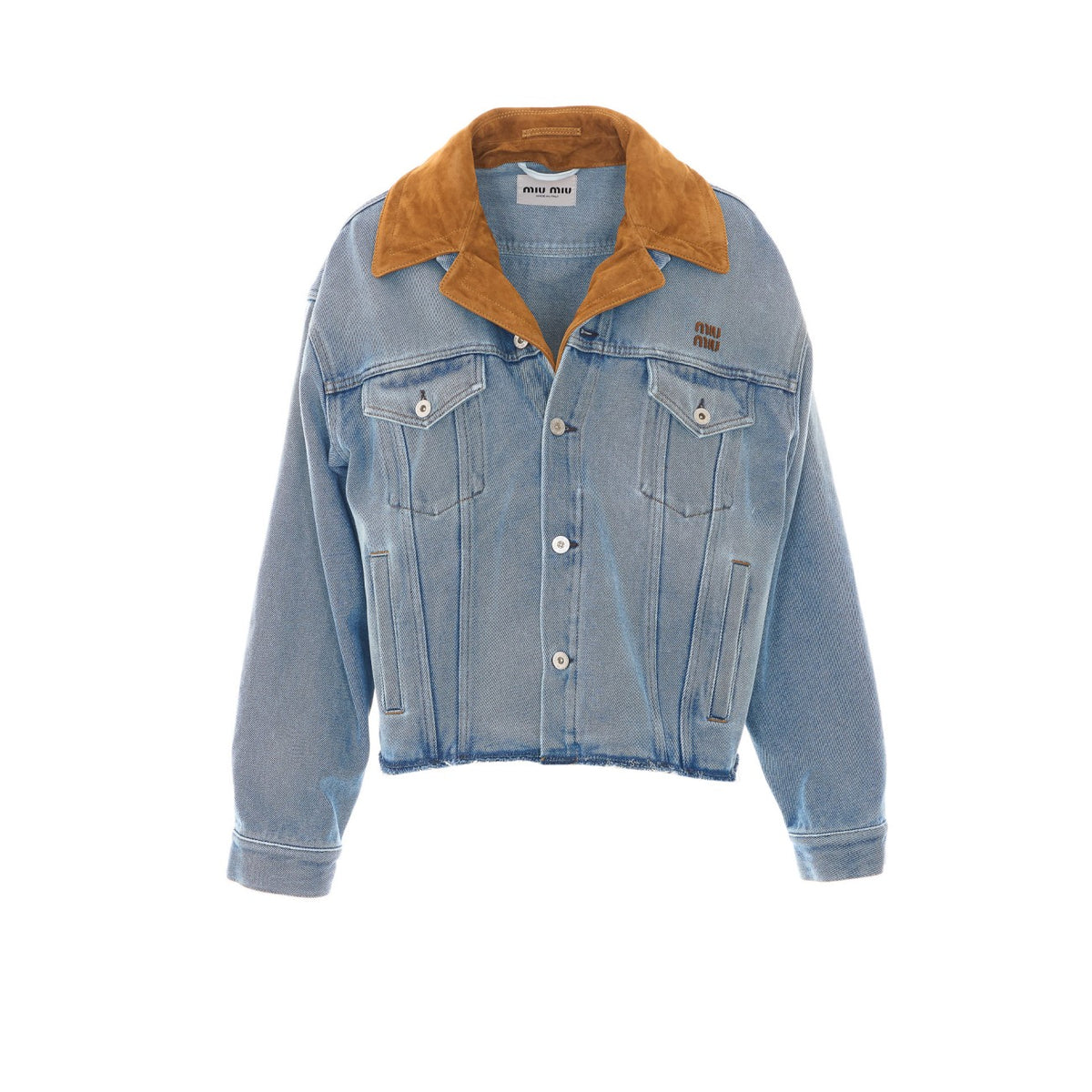 Miu Miu Miu Miu Women Washed Denim And Suede Logo Denim Jacket