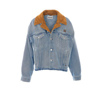Miu Miu Miu Miu Women Washed Denim And Suede Logo Denim Jacket
