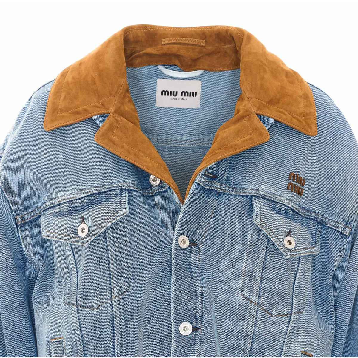 Miu Miu Miu Miu Women Washed Denim And Suede Logo Denim Jacket