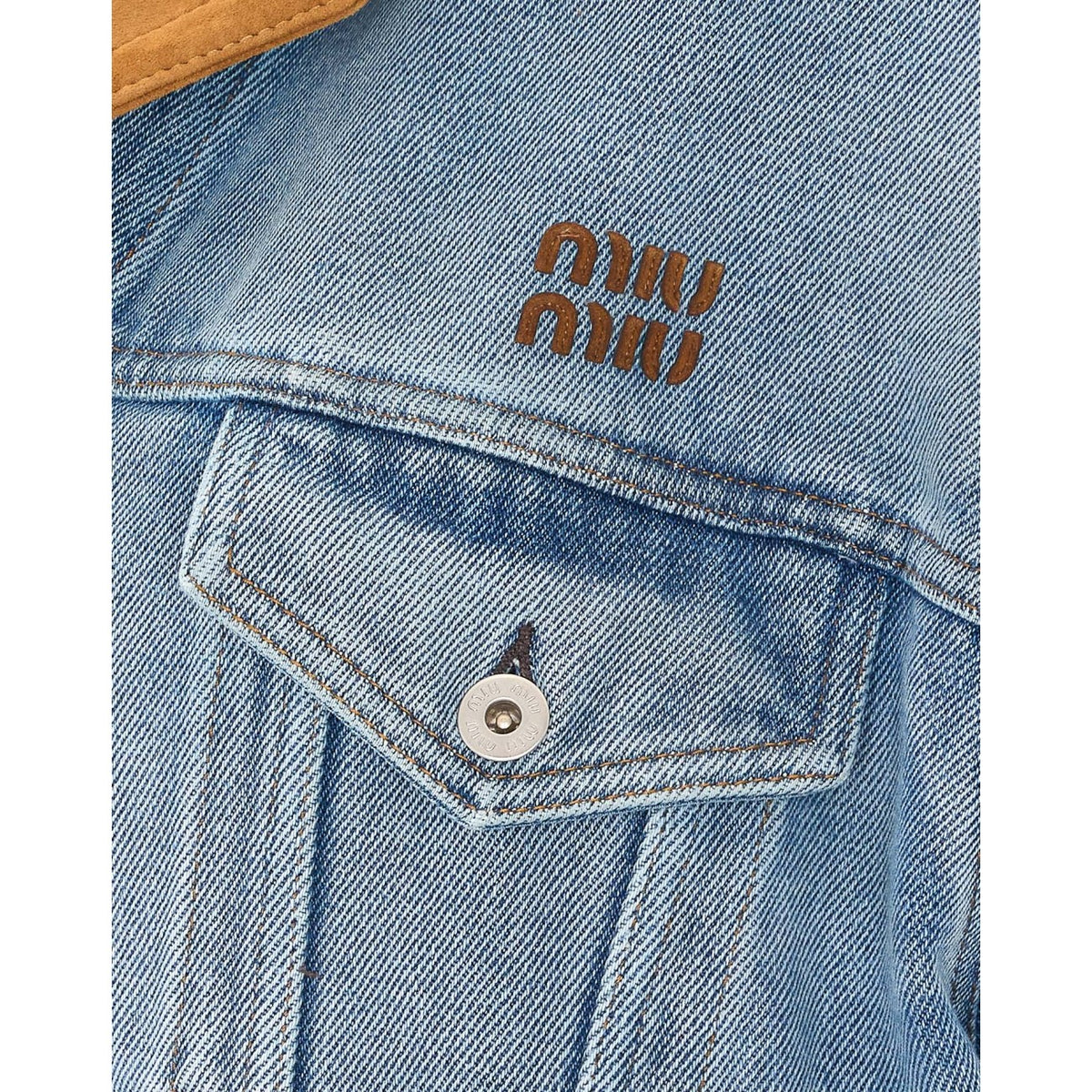 Miu Miu Miu Miu Women Washed Denim And Suede Logo Denim Jacket