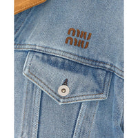 Miu Miu Miu Miu Women Washed Denim And Suede Logo Denim Jacket