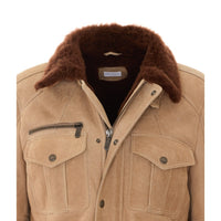 Brunello Cucinelli Men Waxed Shearling Safari Jacket