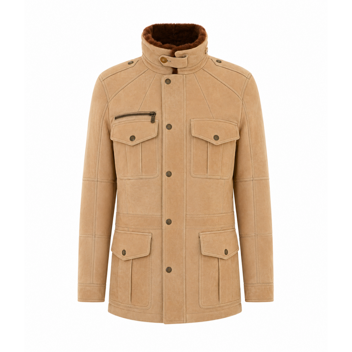 Brunello Cucinelli Men Waxed Shearling Safari Jacket