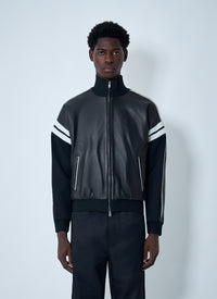 Wales Bonner Men Leather Logo Motif Bomber Jacket