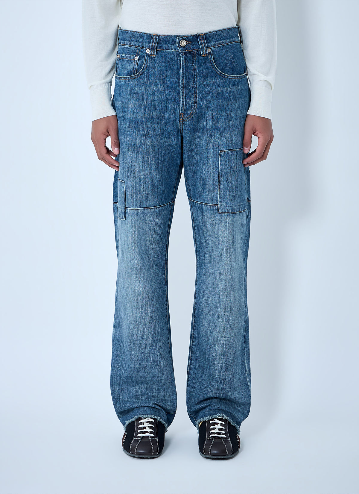 Wales Bonner Wales Bonner Men Patched Slub Wide-Leg Jeans