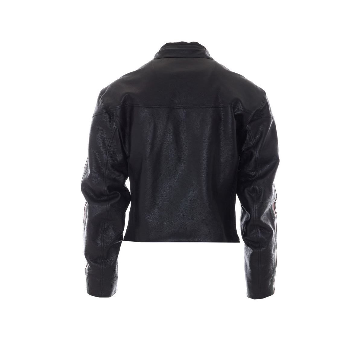 Gucci Men Web Detail Leather Biker Jacket