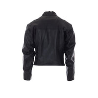 Gucci Men Web Detail Leather Biker Jacket