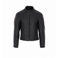 Gucci Men Web Detail Leather Biker Jacket